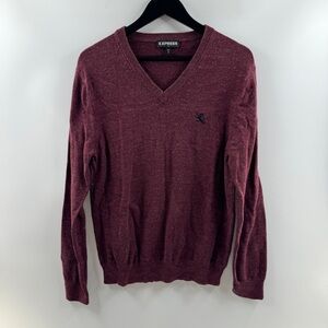 Express Burgundy V-Neck Sweater Men’s Size Medium 100% Cotton